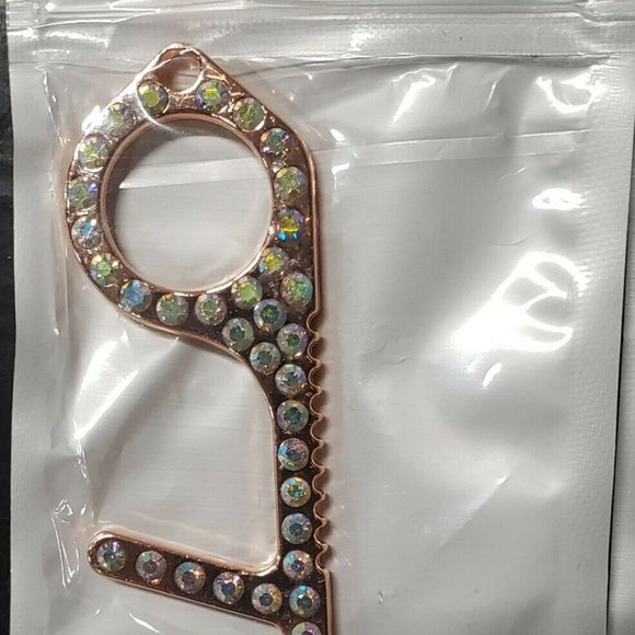 RHINESTONE Bling Double Sided Touchless Door Opener Keychain - Picture 2 of 10